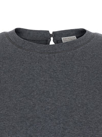 BRUNELLO CUCINELLI Brunello Cucinelli Women Grey T-Shirt With Round Neck And Three-Quarter Sleeve In Cotton Woman