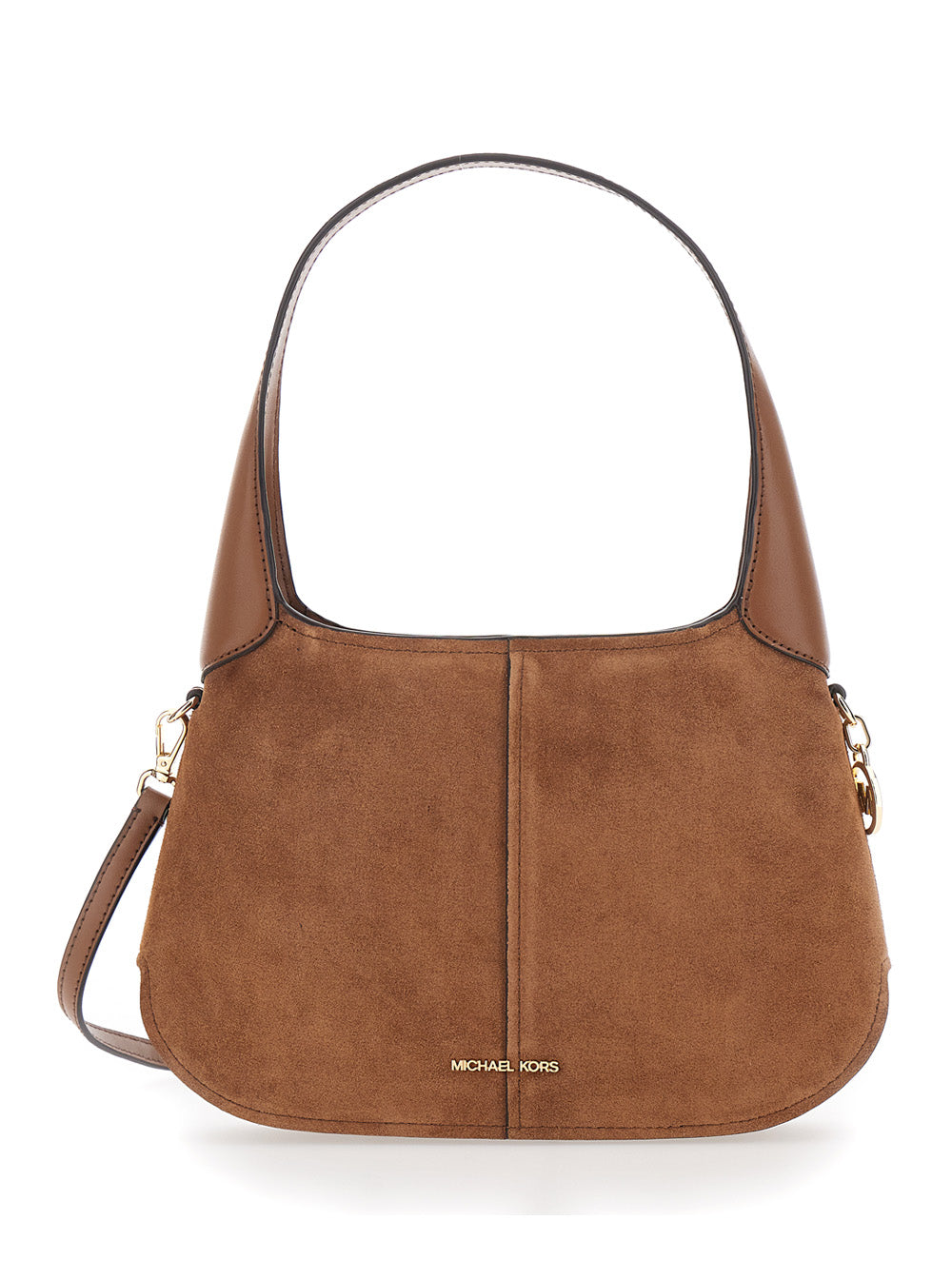 MICHAEL MICHAEL KORS Michael Michael Kors Women 'Alice' Brown Shoulder Bag With Removable Strap And Logo Lettering On The Front In Suede Women