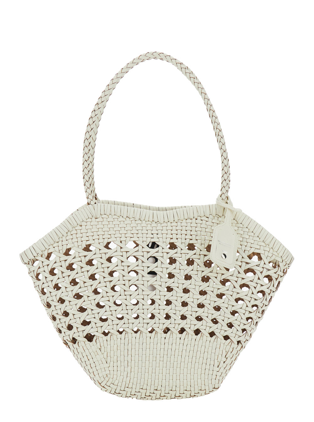 Osoi Women 'Lip' White Shoulder Bag With Rounded Handles And Woven Design In Leather Women