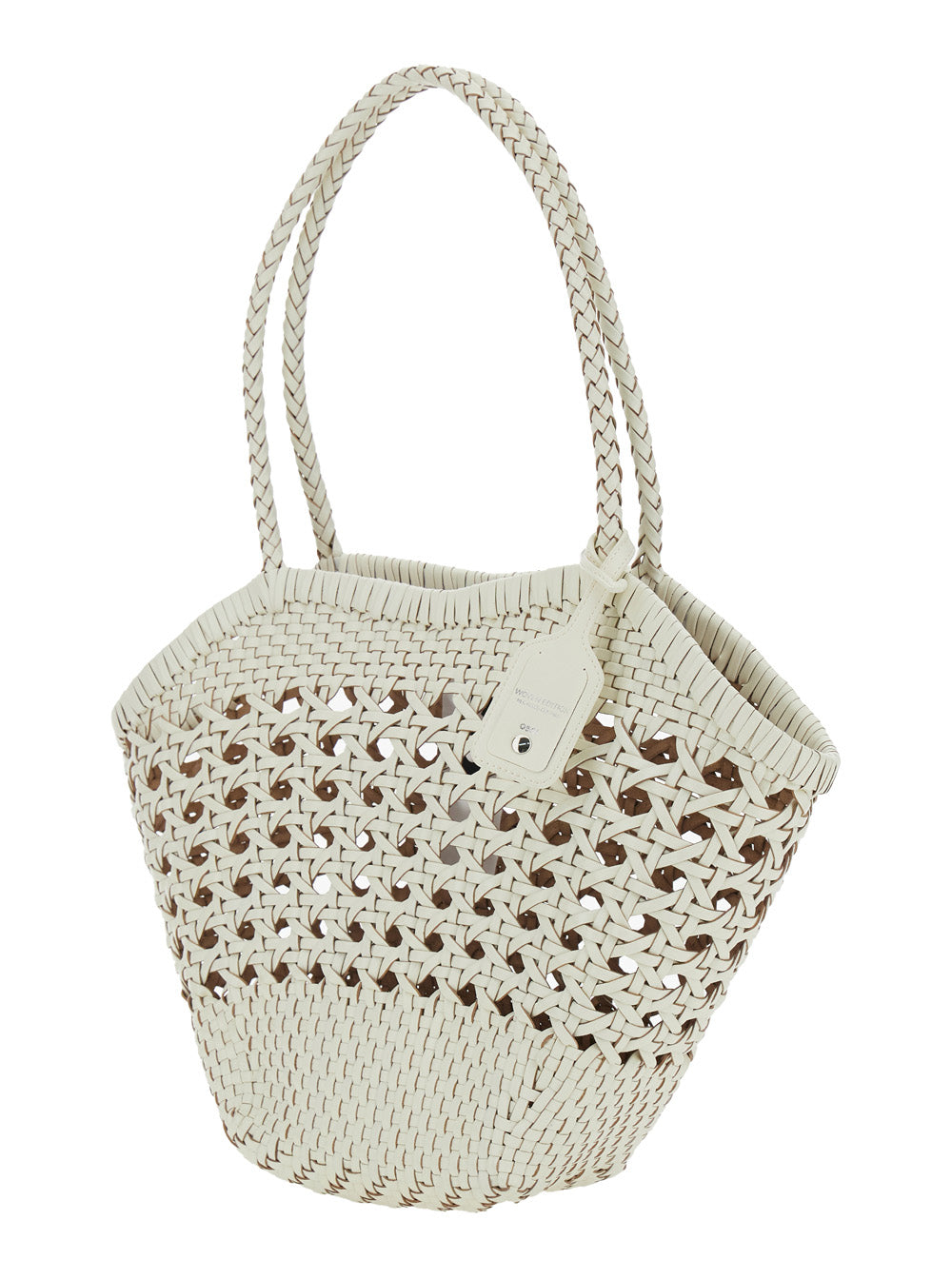 Osoi Women 'Lip' White Shoulder Bag With Rounded Handles And Woven Design In Leather Women