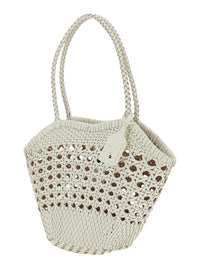 Osoi Women 'Lip' White Shoulder Bag With Rounded Handles And Woven Design In Leather Women