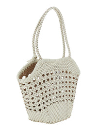 Osoi Women 'Lip' White Shoulder Bag With Rounded Handles And Woven Design In Leather Women