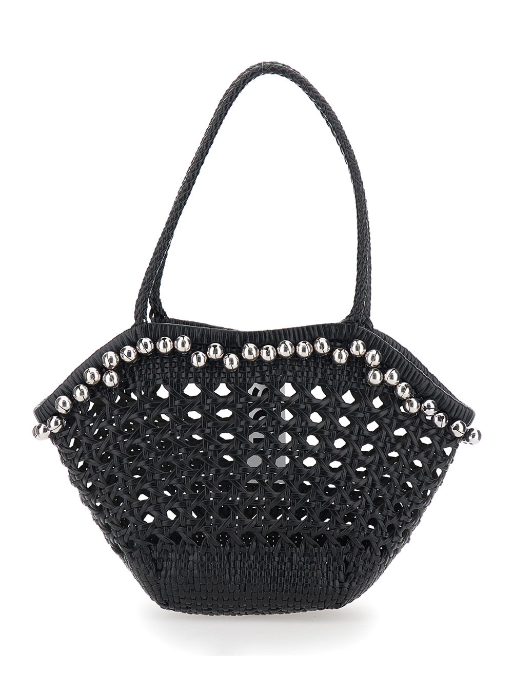 Osoi Women 'Lip' Black Shoulder Bag With Rounded Handles And Bead Details In Leather For Women