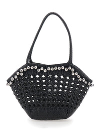 Osoi Women 'Lip' Black Shoulder Bag With Rounded Handles And Bead Details In Leather For Women