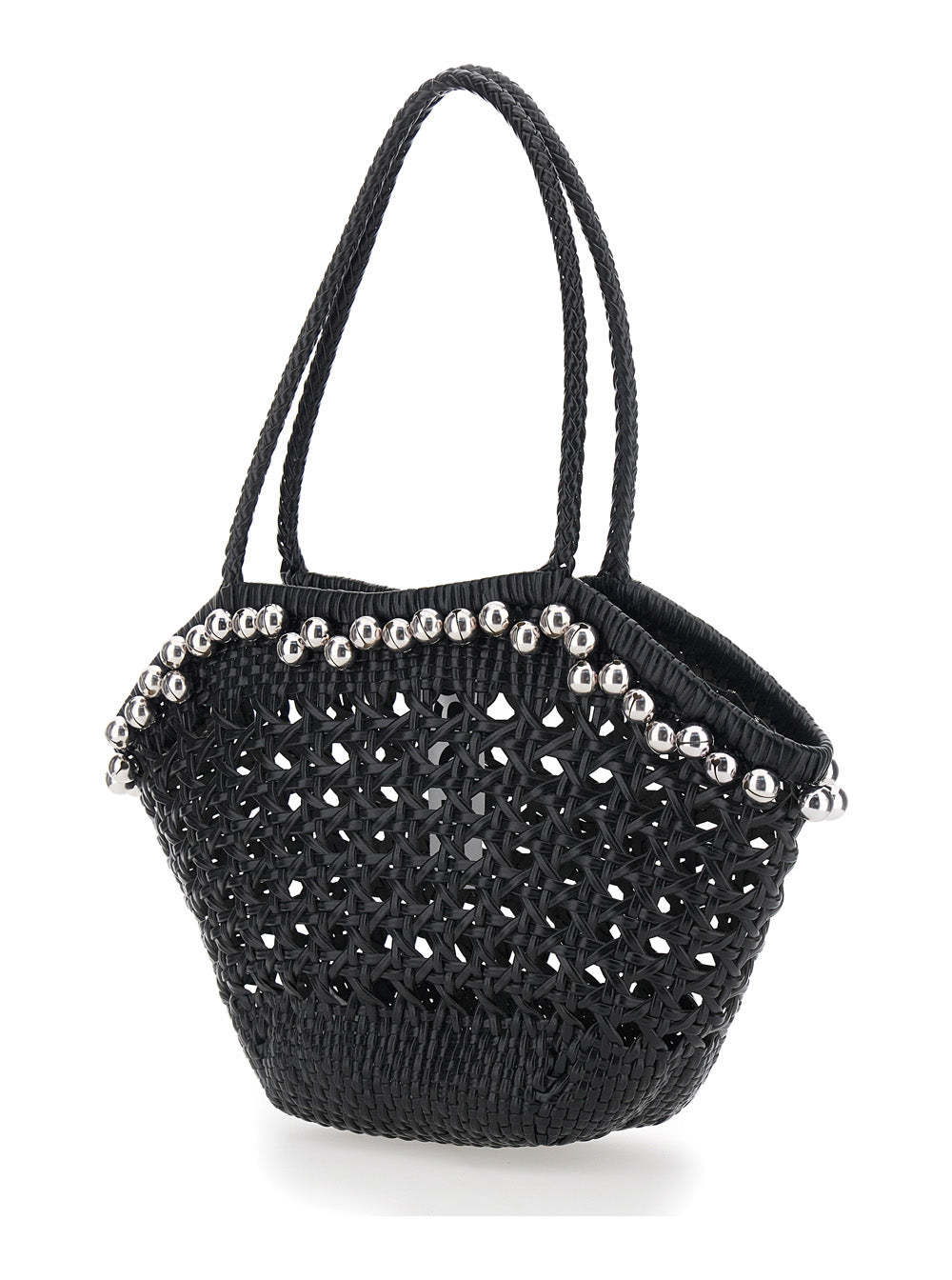 Osoi Women 'Lip' Black Shoulder Bag With Rounded Handles And Bead Details In Leather For Women