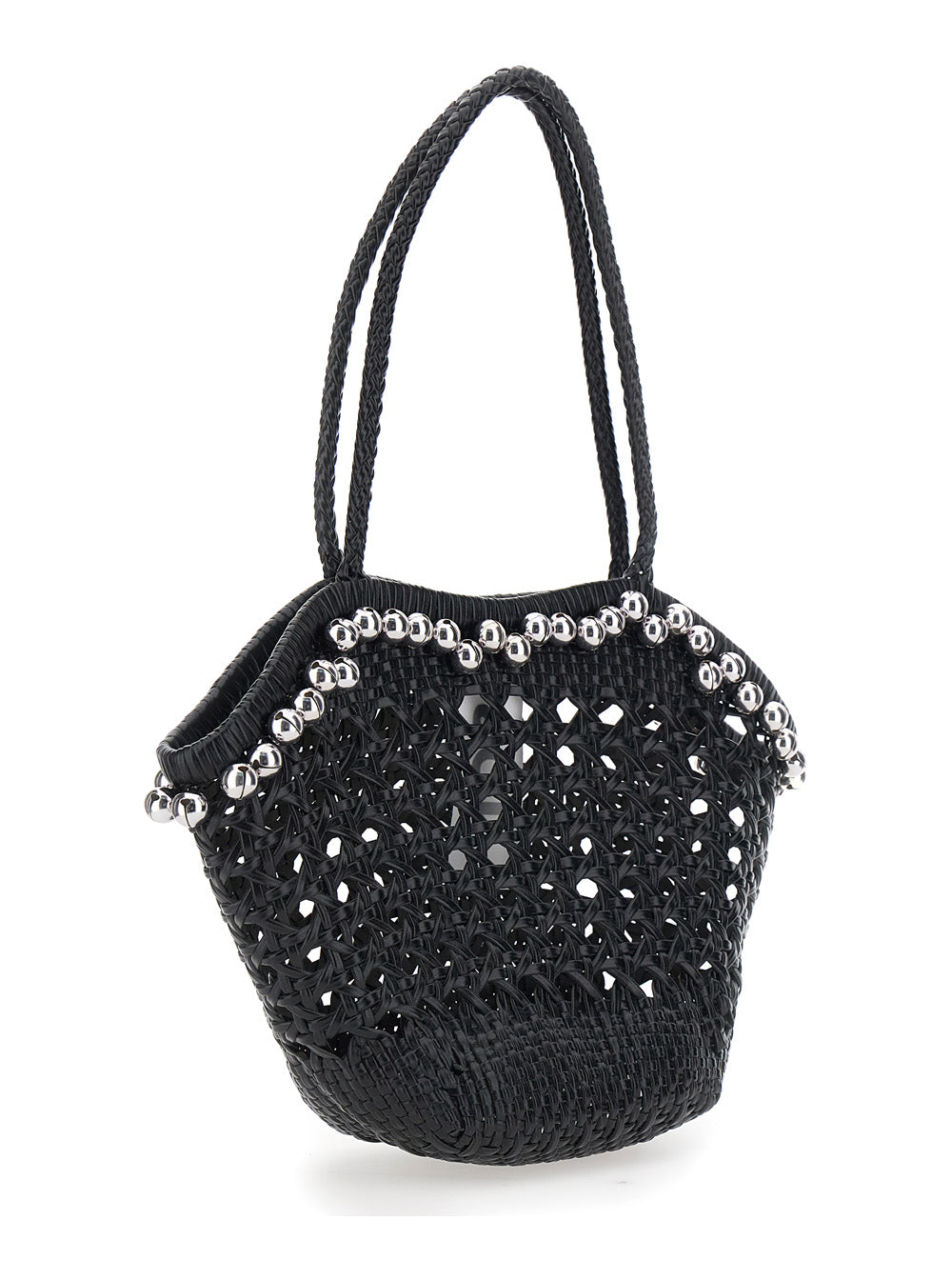 Osoi Women 'Lip' Black Shoulder Bag With Rounded Handles And Bead Details In Leather For Women