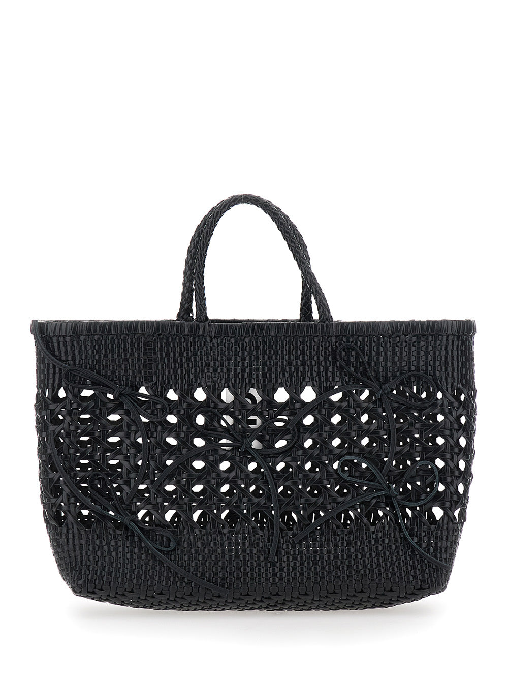 OSOI Osoi Women 'Biscuit Tote' Black Handbag With Double Round Handles And Woven Design In Ecoleather For Women
