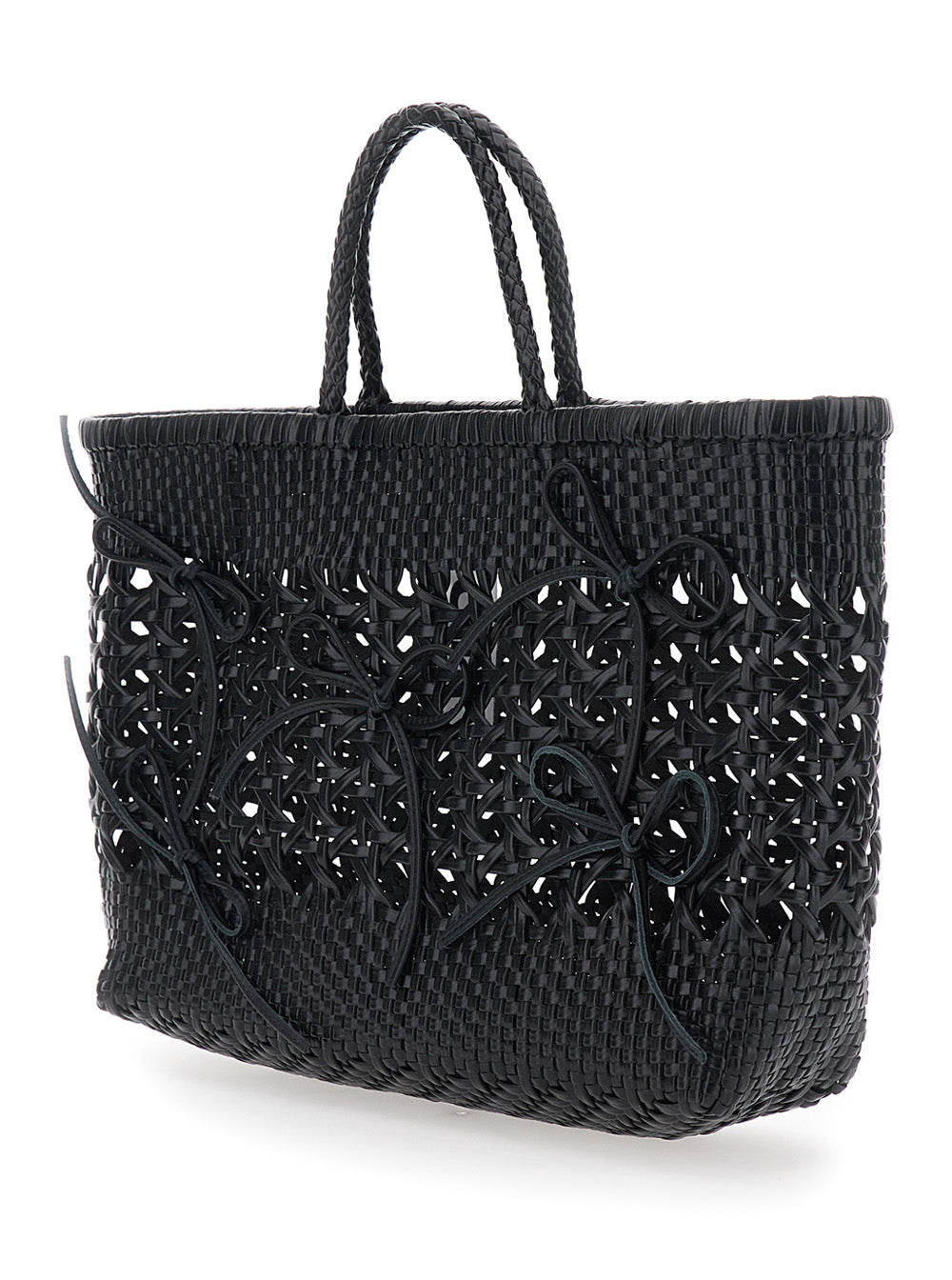 OSOI Osoi Women 'Biscuit Tote' Black Handbag With Double Round Handles And Woven Design In Ecoleather For Women