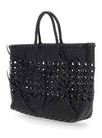 OSOI Osoi Women 'Biscuit Tote' Black Handbag With Double Round Handles And Woven Design In Ecoleather For Women