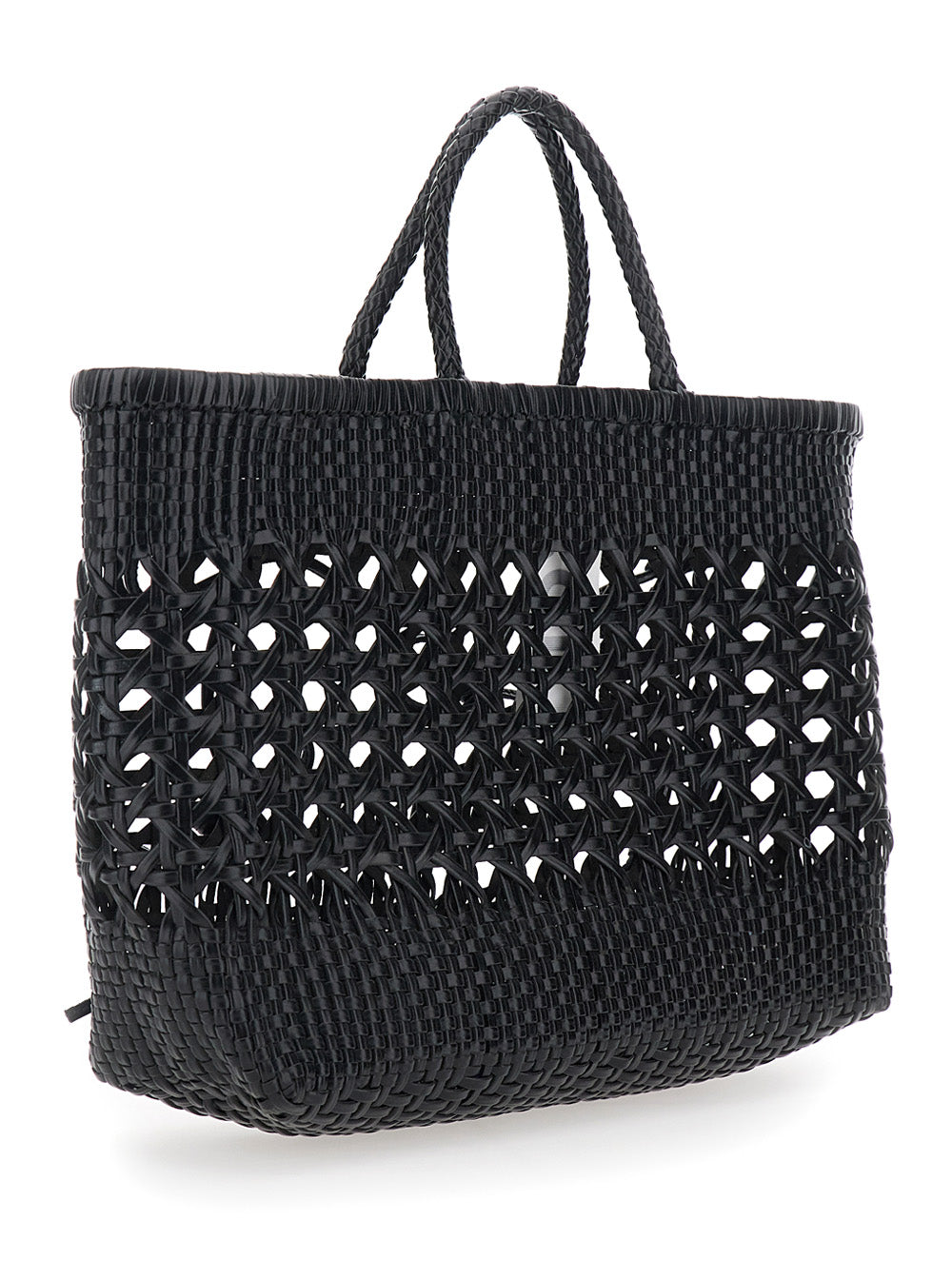 OSOI Osoi Women 'Biscuit Tote' Black Handbag With Double Round Handles And Woven Design In Ecoleather For Women