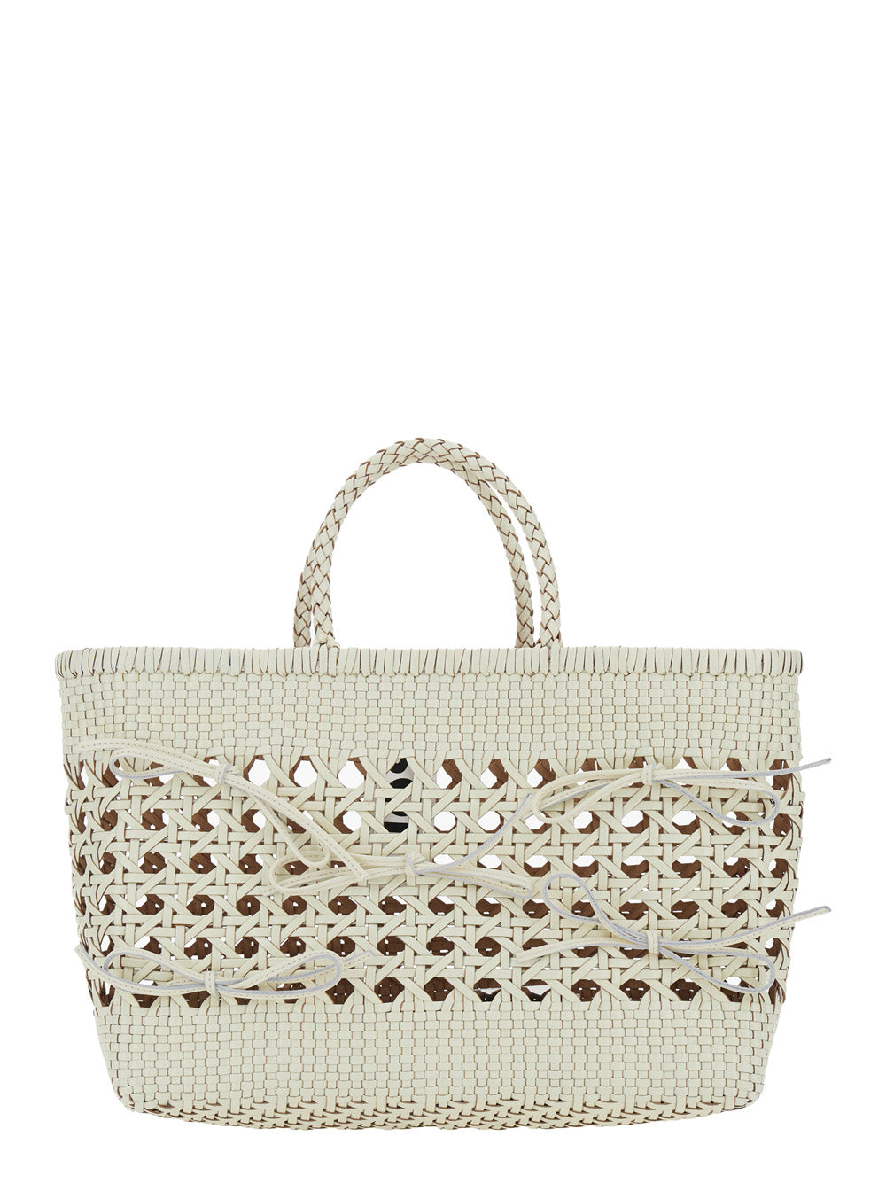 OSOI Osoi Women 'Biscuit Tote' White Handbag With Double Round Handles And Woven Design In Leather For Women