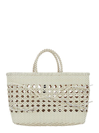 OSOI Osoi Women 'Biscuit Tote' White Handbag With Double Round Handles And Woven Design In Leather For Women