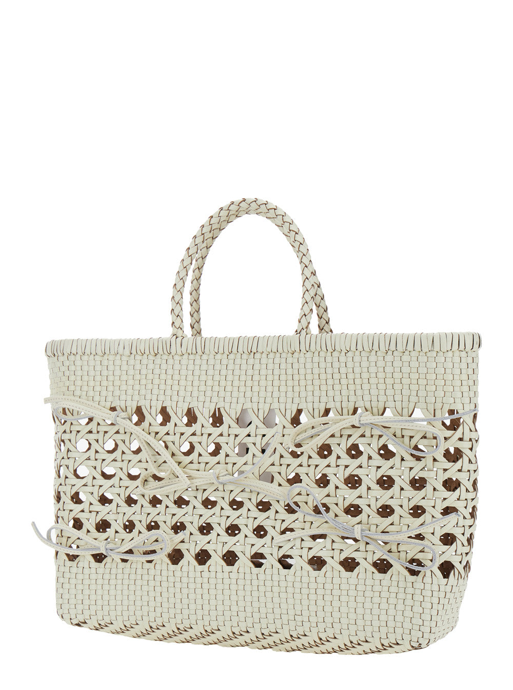 OSOI Osoi Women 'Biscuit Tote' White Handbag With Double Round Handles And Woven Design In Leather For Women