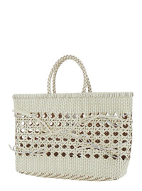 OSOI Osoi Women 'Biscuit Tote' White Handbag With Double Round Handles And Woven Design In Leather For Women
