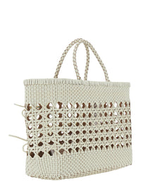OSOI Osoi Women 'Biscuit Tote' White Handbag With Double Round Handles And Woven Design In Leather For Women