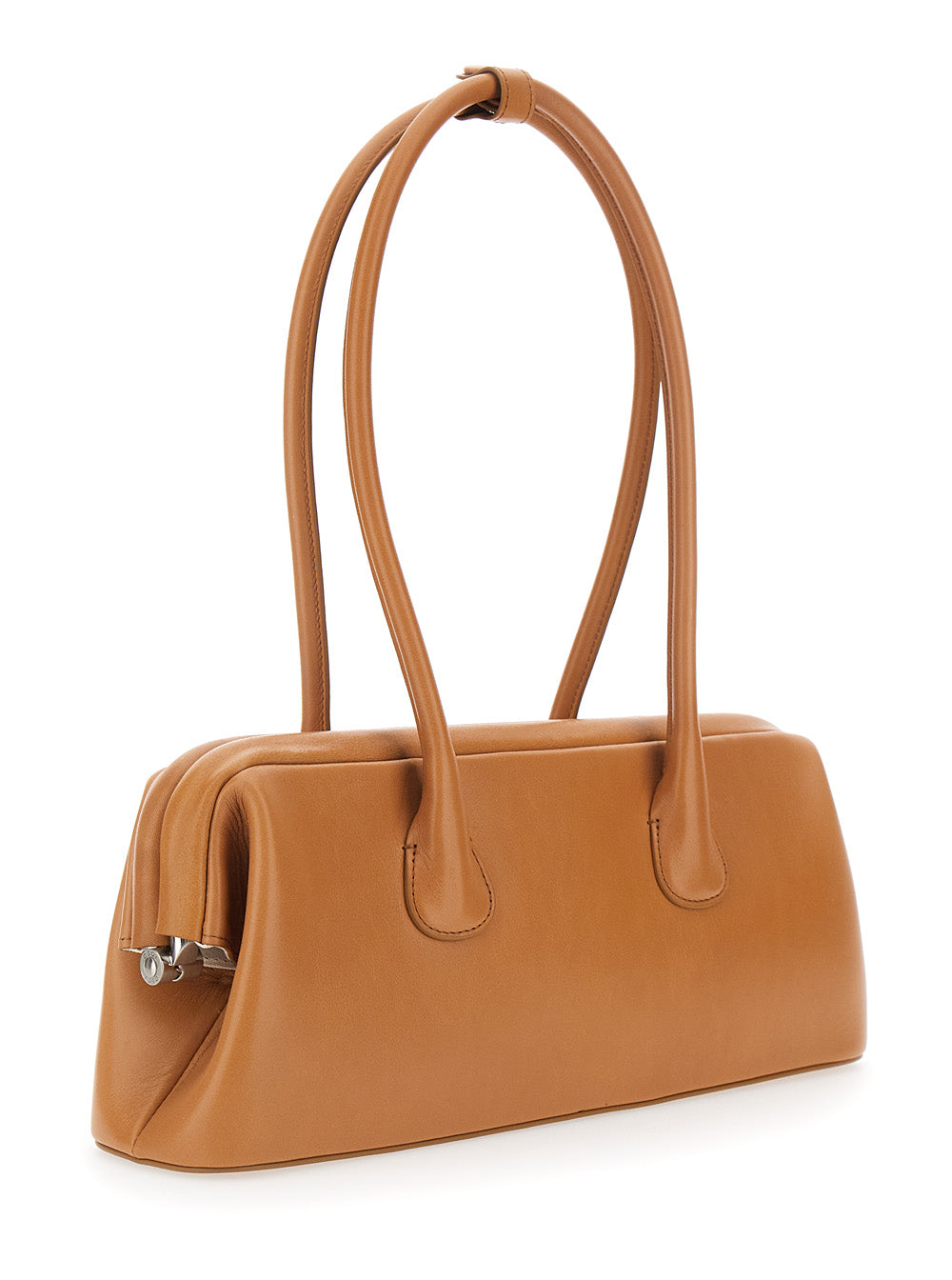 Osoi Women 'Boat Wide Mini' Brown Shoulder Bag With Round Handles And Logo Lettering On The Front In Leather For Women