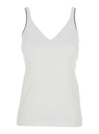 Brunello Cucinelli Women Top With V-Neck And Side Monile Details In White Cotton For Women