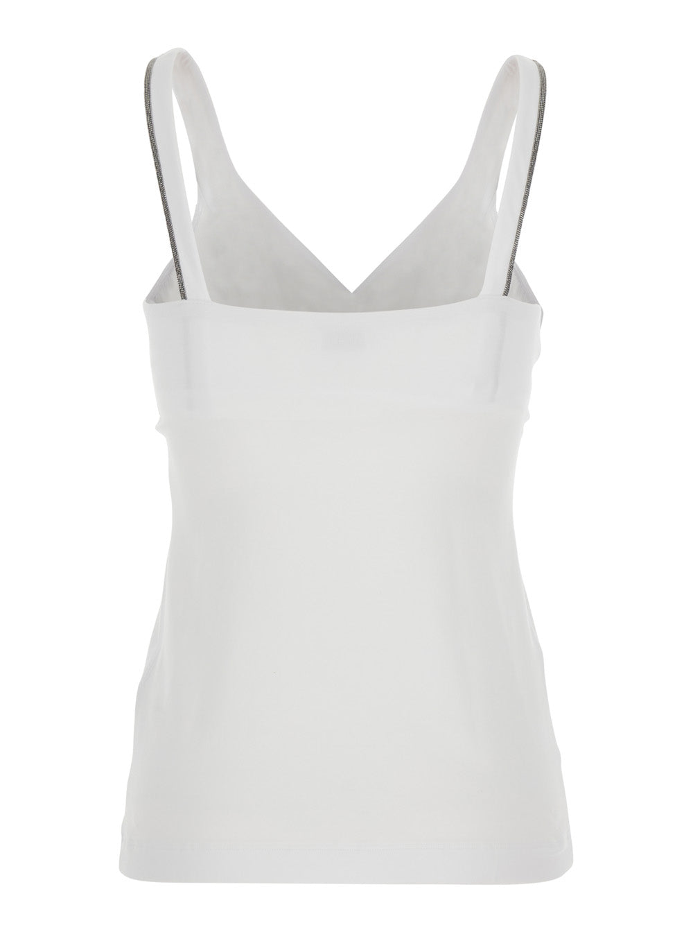 Brunello Cucinelli Women Top With V-Neck And Side Monile Details In White Cotton For Women