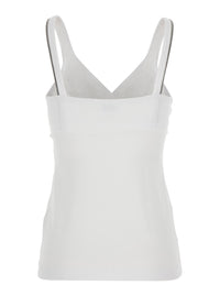 Brunello Cucinelli Women Top With V-Neck And Side Monile Details In White Cotton For Women