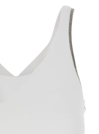 Brunello Cucinelli Women Top With V-Neck And Side Monile Details In White Cotton For Women