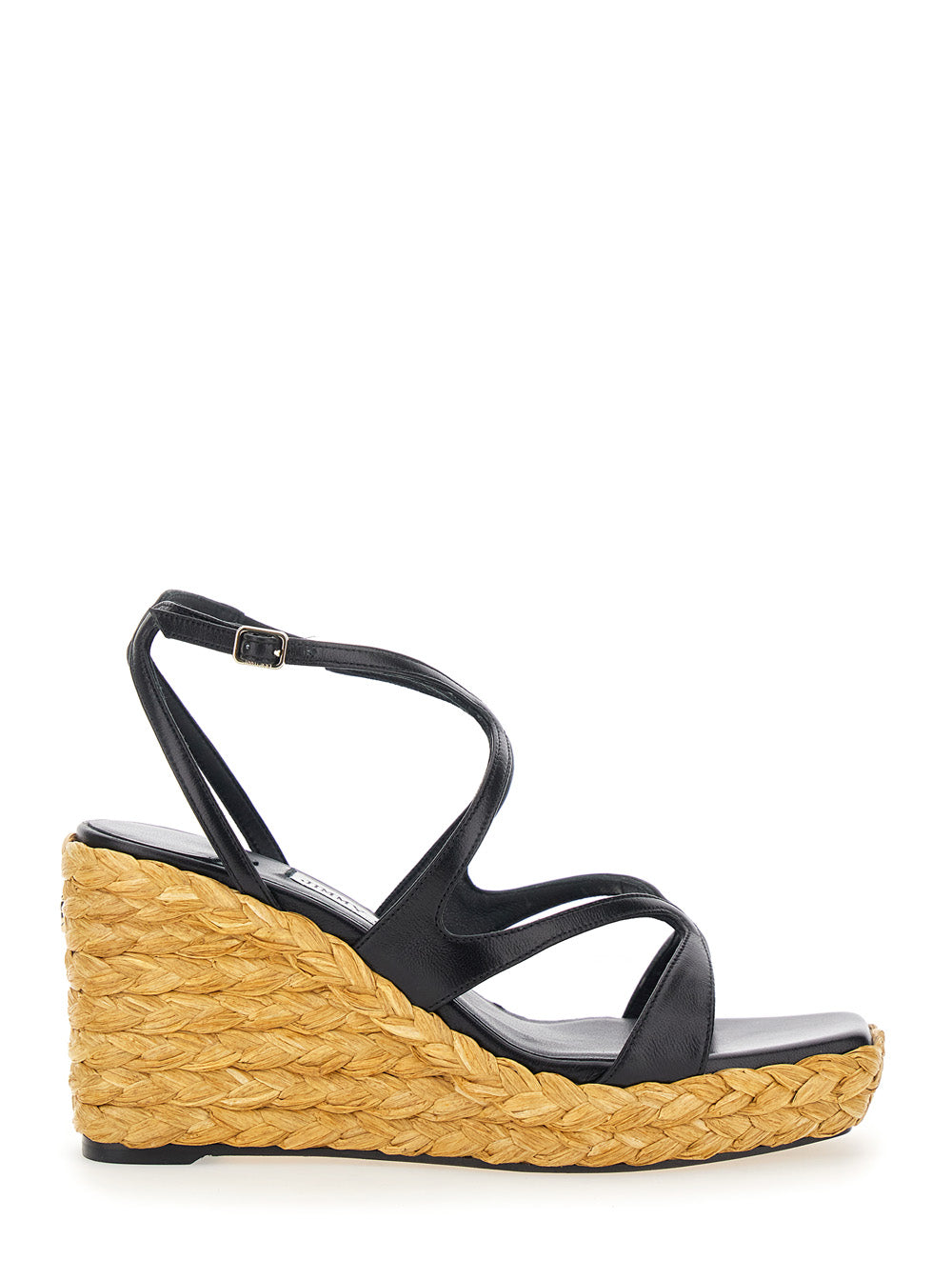 Jimmy Choo Women 'Ayla' Black Wedges With Leather Ankle Strap And High Heel In Leather And Fabric Woman