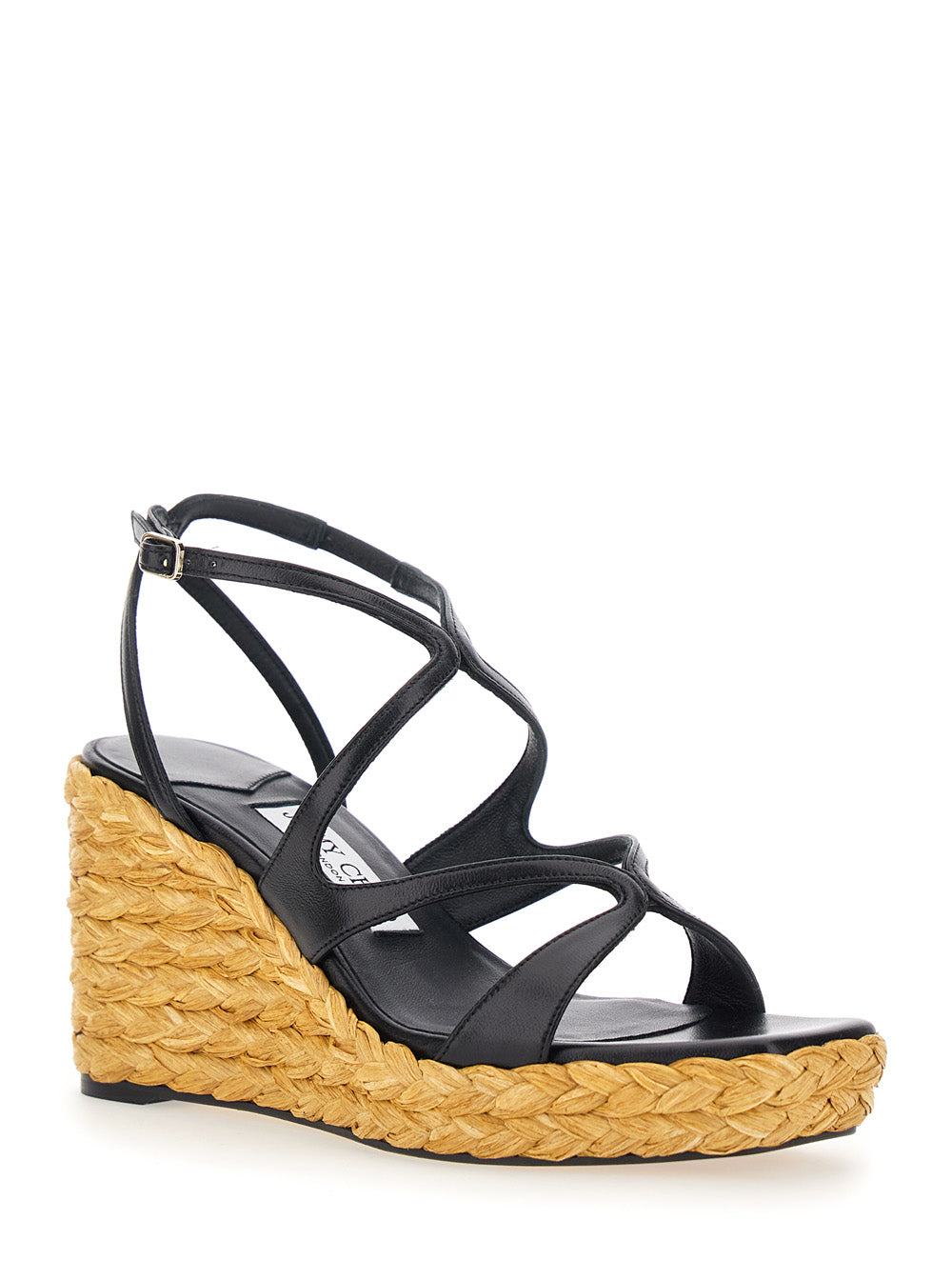 Jimmy Choo Women 'Ayla' Black Wedges With Leather Ankle Strap And High Heel In Leather And Fabric Woman