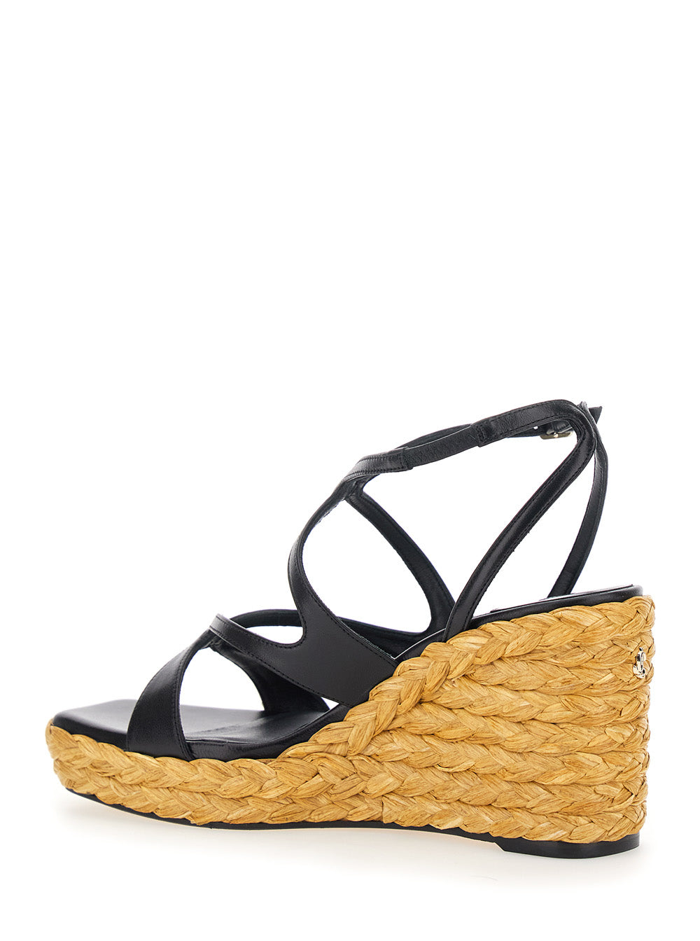 Jimmy Choo Women 'Ayla' Black Wedges With Leather Ankle Strap And High Heel In Leather And Fabric Woman