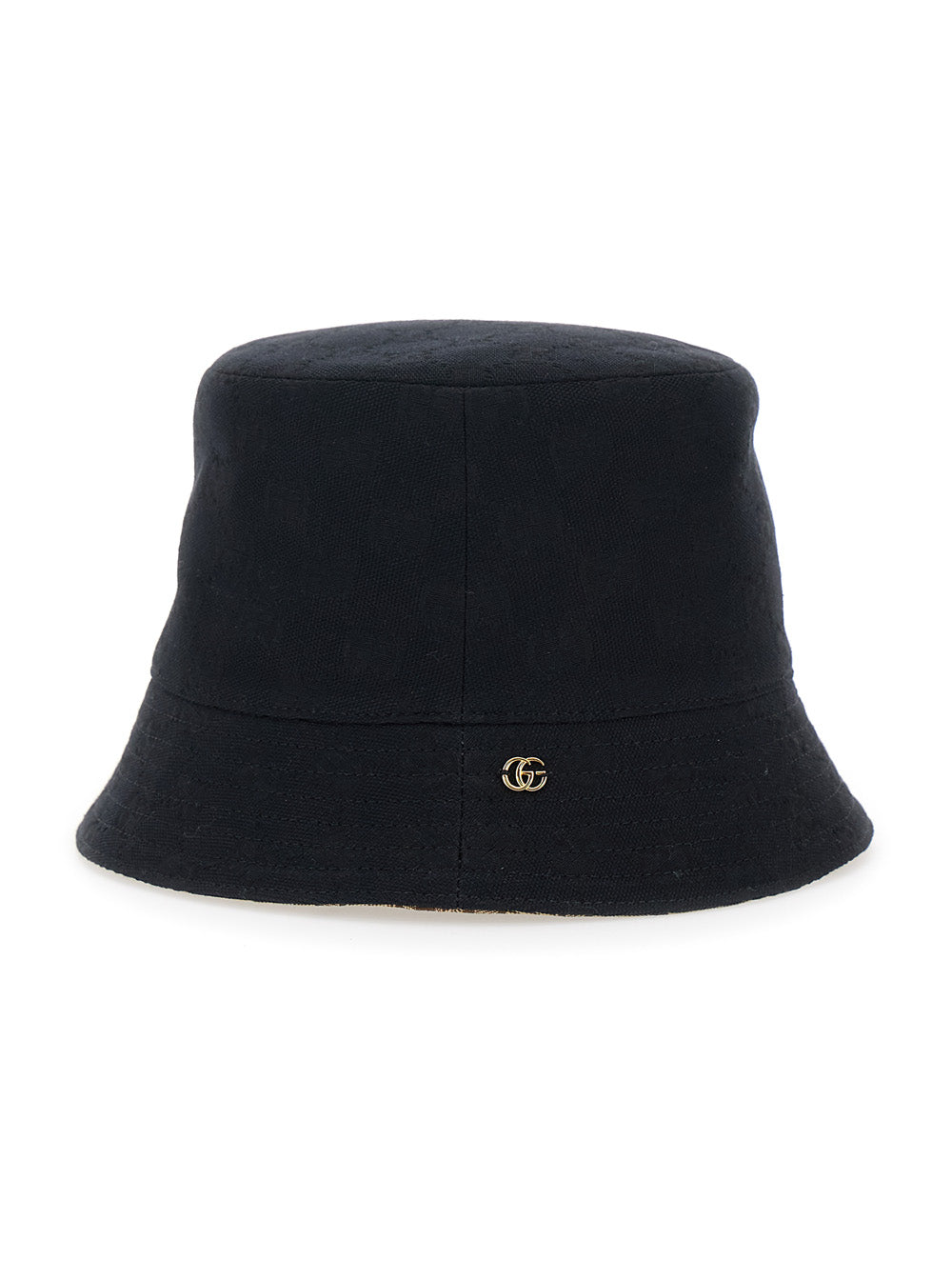Gucci Women Black Hat With Gg Logo Plate On The Front In Cotton For Women