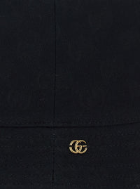 Gucci Women Black Hat With Gg Logo Plate On The Front In Cotton For Women