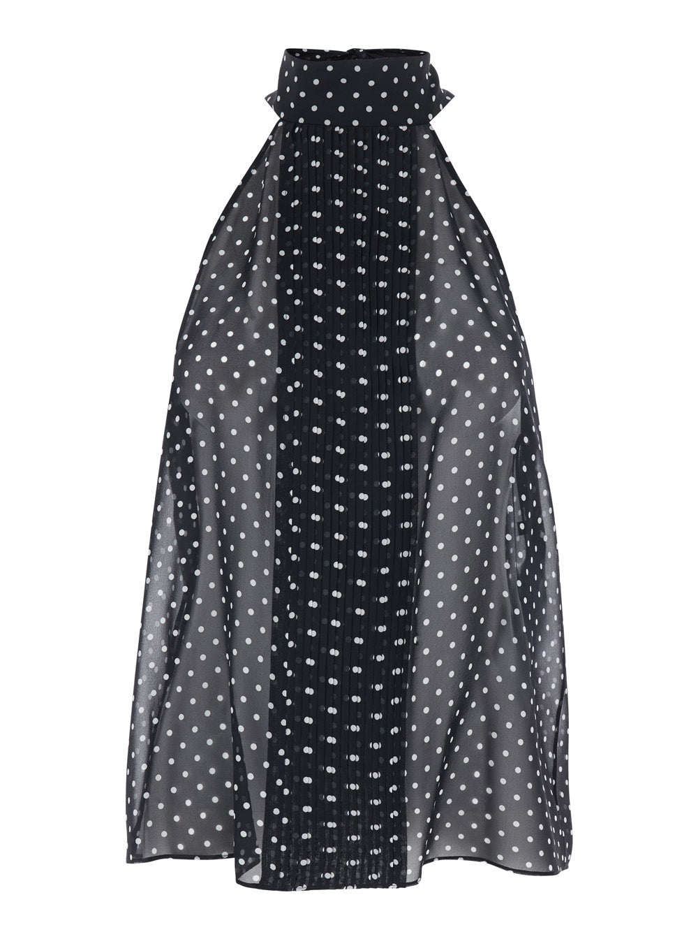 Tom Ford Women Black Sleeveless Top With Halterneck And All-Over Polka Dot Motif In Silk Woman