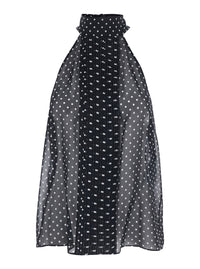 Tom Ford Women Black Sleeveless Top With Halterneck And All-Over Polka Dot Motif In Silk Woman