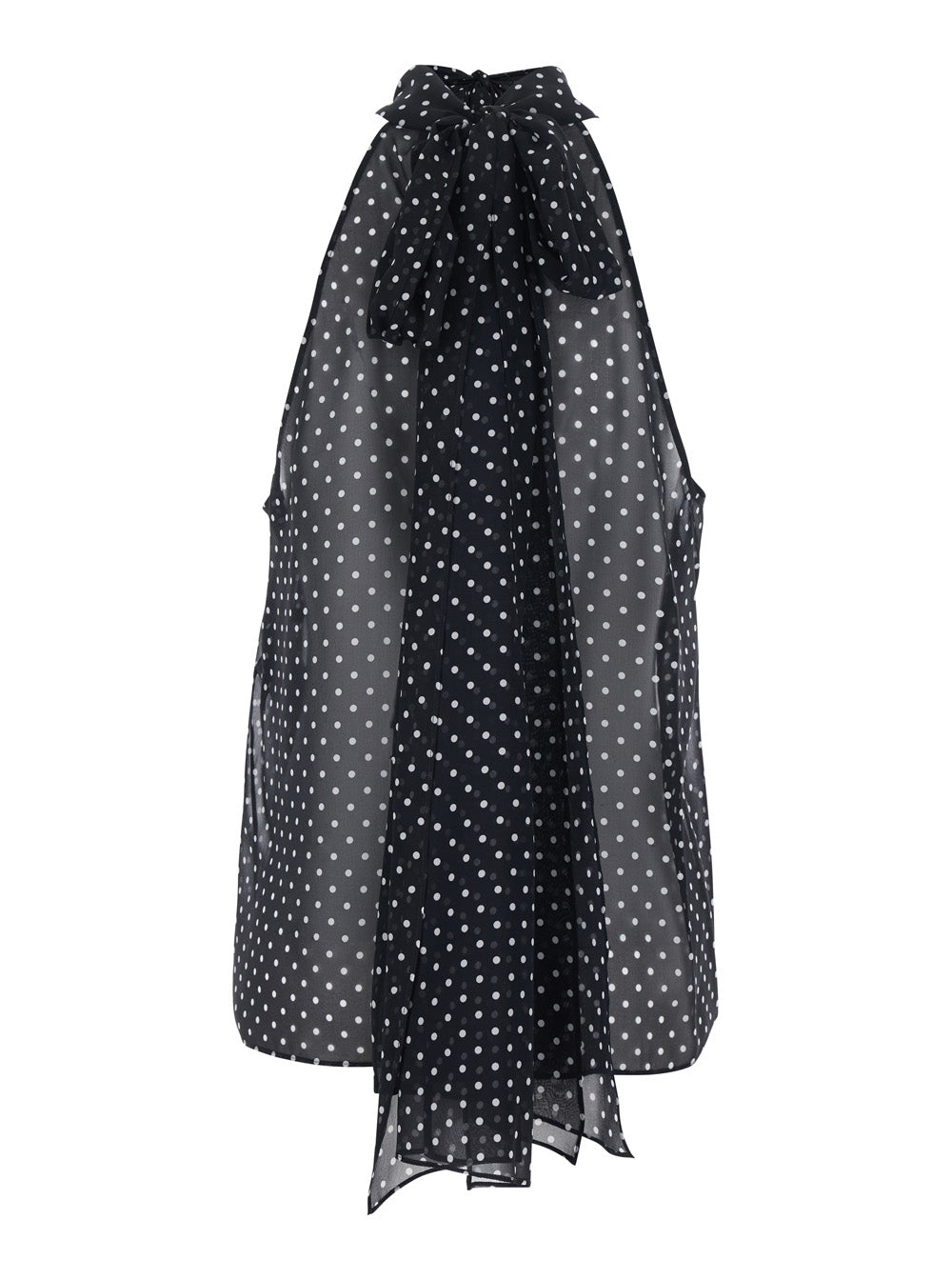 Tom Ford Women Black Sleeveless Top With Halterneck And All-Over Polka Dot Motif In Silk Woman