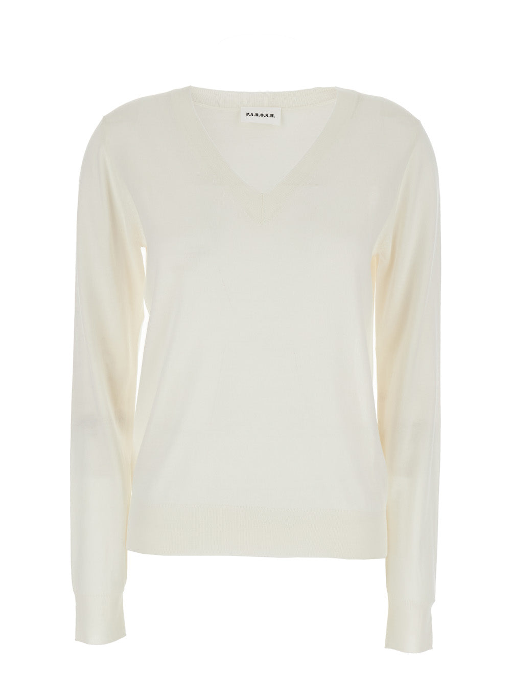 P.A.R.O.S.H. Women Long Sleeve V-Neck Sweater In White Wool And Silk Blend For Women