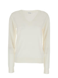P.A.R.O.S.H. Women Long Sleeve V-Neck Sweater In White Wool And Silk Blend For Women