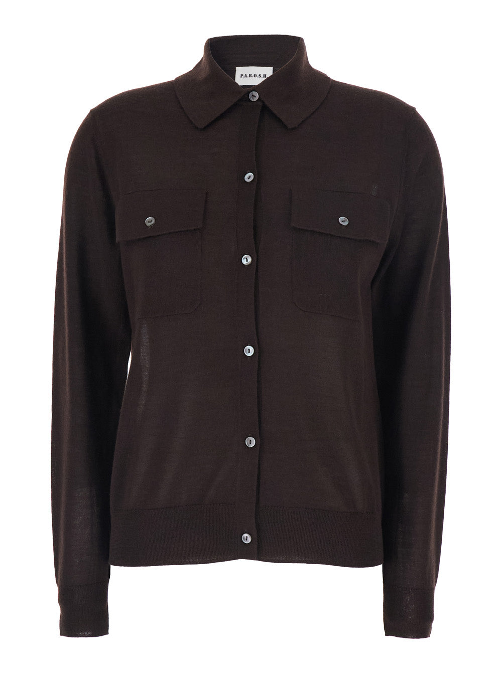 P.A.R.O.S.H. Women Brown Polo Collar Sweater With Front Button Closure In Wool Blend For Women