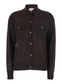 P.A.R.O.S.H. Women Brown Polo Collar Sweater With Front Button Closure In Wool Blend For Women