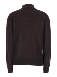 P.A.R.O.S.H. Women Brown Polo Collar Sweater With Front Button Closure In Wool Blend For Women