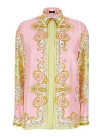 Versace Women Shirt With Pointed Collar And All-Over Baroque Print In Multicolor Silk For Women