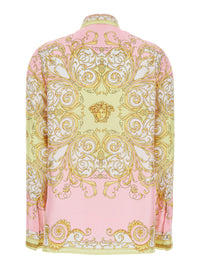 Versace Women Shirt With Pointed Collar And All-Over Baroque Print In Multicolor Silk For Women