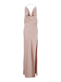 The Andamane Women Long Dress 'Vera' With Draped Neckline And Front Vent In Pink Fabric For Women