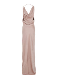 The Andamane Women Long Dress 'Vera' With Draped Neckline And Front Vent In Pink Fabric For Women