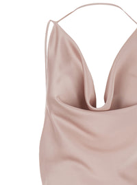 The Andamane Women Long Dress 'Vera' With Draped Neckline And Front Vent In Pink Fabric For Women