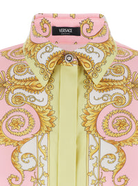 Versace Women Shirt With Pointed Collar And All-Over Baroque Print In Multicolor Silk For Women
