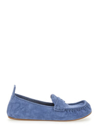 Acne Studios Women Blue Loafers With Almond Toe And Pull-Tab At The Heel In Suede Woman