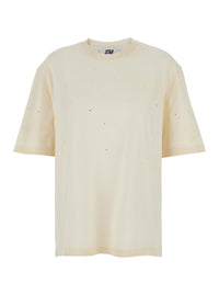 Golden Goose Women White Crew Neck T-Shirt With Rhinestone Decoration And Print On The Back In Cotton For Men