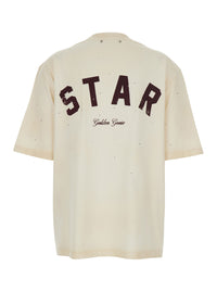 Golden Goose Women White Crew Neck T-Shirt With Rhinestone Decoration And Print On The Back In Cotton For Men