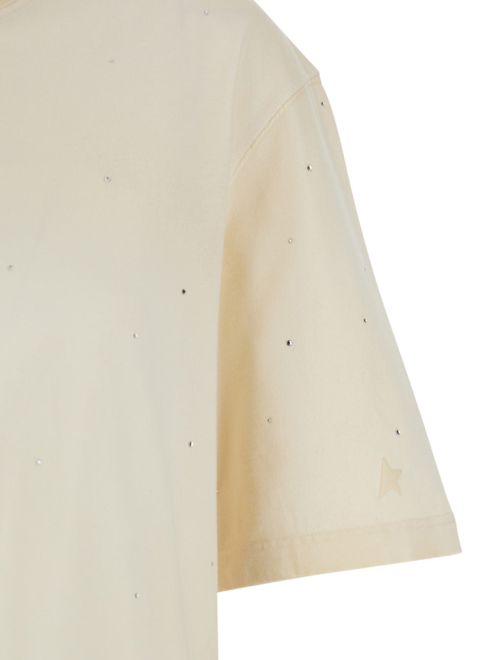 Golden Goose Women White Crew Neck T-Shirt With Rhinestone Decoration And Print On The Back In Cotton For Men