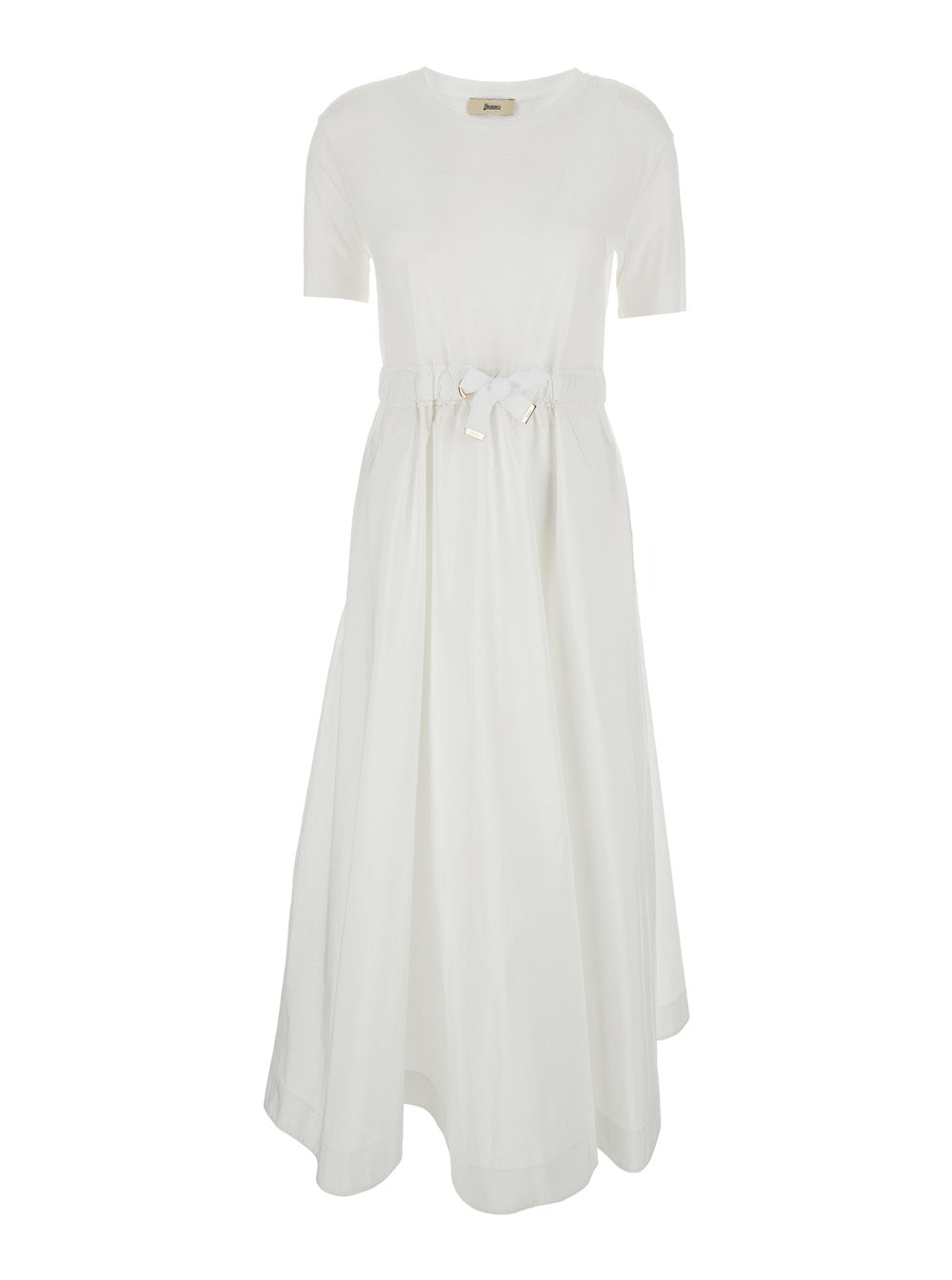 Herno Women Long Dress With Bow On The Front In White Tech Fabric For Women