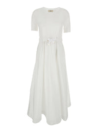 Herno Women Long Dress With Bow On The Front In White Tech Fabric For Women