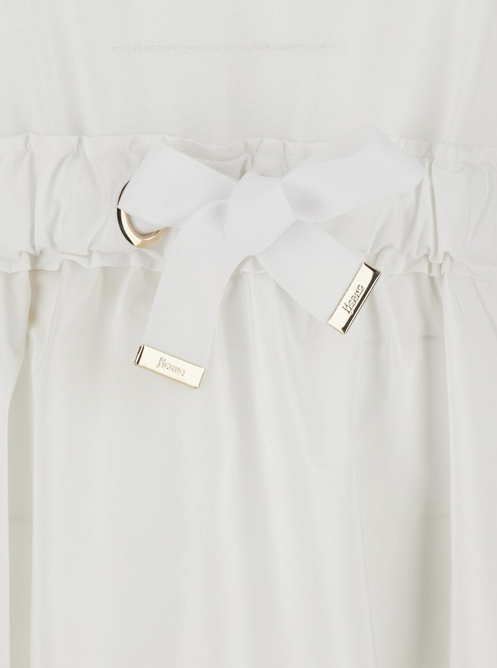 Herno Women Long Dress With Bow On The Front In White Tech Fabric For Women